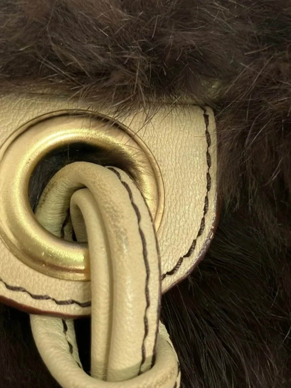 SAZABY Dark Brown Cream Fur Leather Shoulder Bag